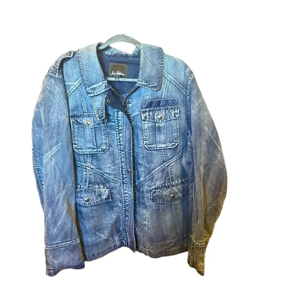 Sam Edelman Denim Jacket Snap Placket Pocket Medium Wash Size XL